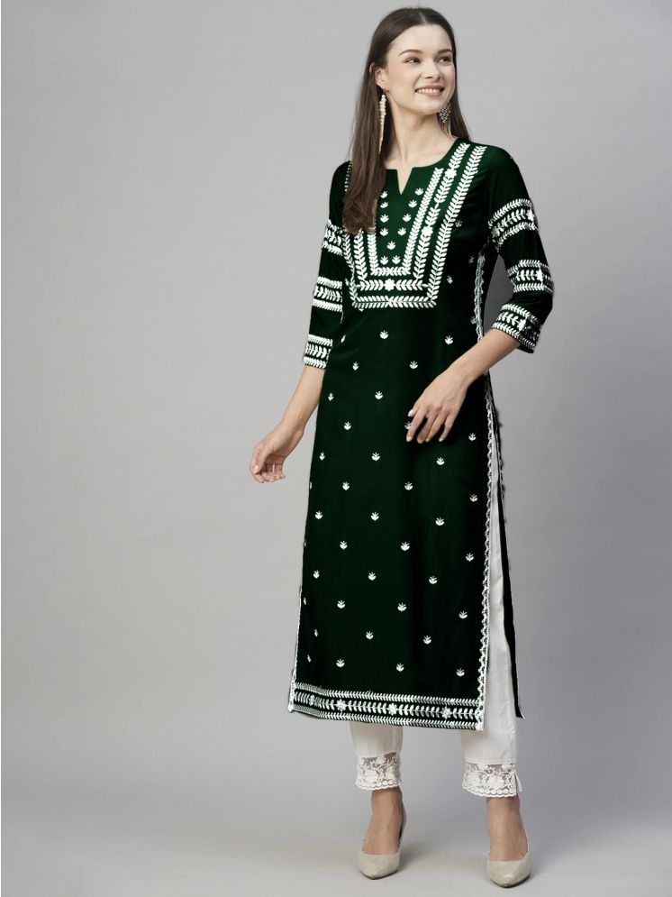     			anushansa Pack of 1 Rayon Embroidered Straight Women's Kurti - ( Green )