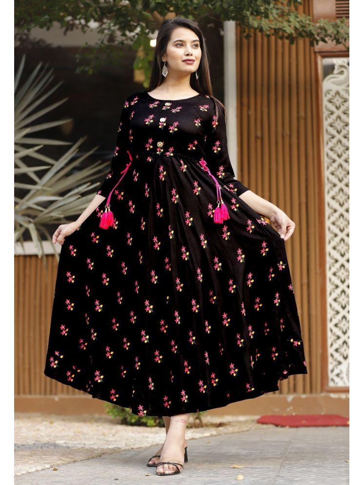     			anushansa Pack of 1 Rayon Printed Anarkali Women's Kurti - ( Black )