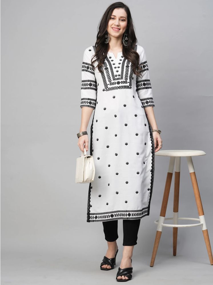     			anushansa Pack of 1 Rayon Embroidered Straight Women's Kurti - ( White )