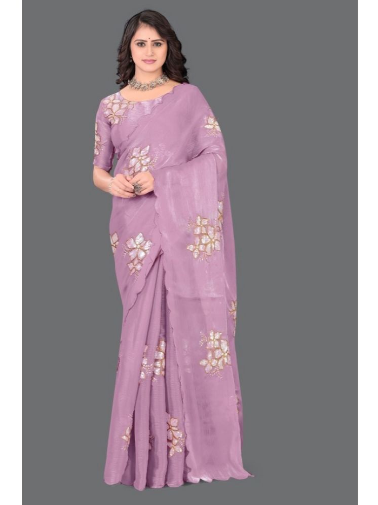     			Apnisha Pack of 1 Organza Embellished Saree With Blouse Piece ( Purple )