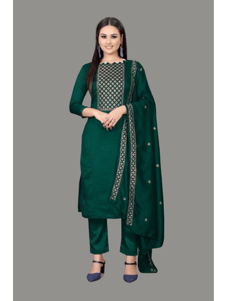     			Apnisha Unstitched Silk Embroidered Dress Material - Green ( Pack of 1 )