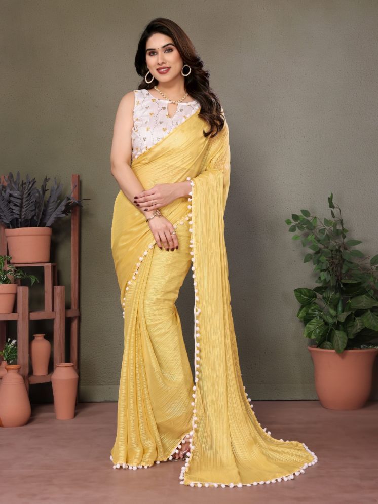     			BLEESBURY Pack of 1 Chiffon Striped Saree With Blouse Piece ( Yellow )