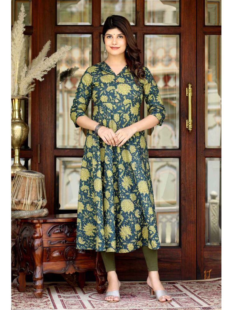     			Doriyaan Pack of 1 Cotton Printed Flared Women's Kurti - ( Green )