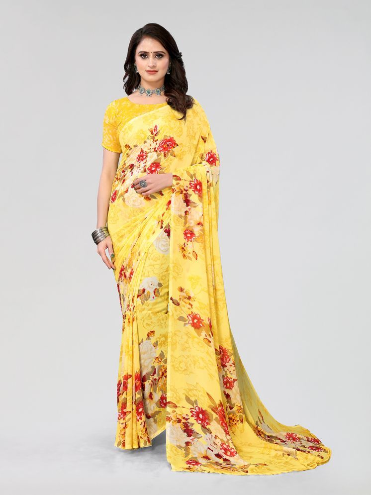     			Kashvi Sarees Pack of 1 Georgette Printed Saree With Blouse Piece ( Yellow )