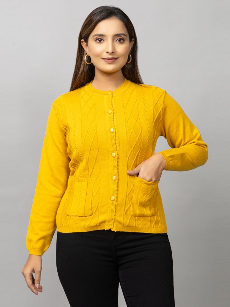     			MISDYNAMIC Woollen Round Neck Women's Buttoned Cardigans - Yellow ( Single )