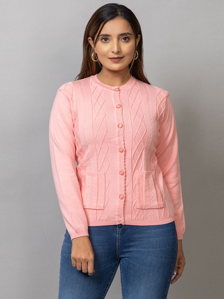     			MISDYNAMIC Woollen Round Neck Women's Buttoned Cardigans - Pink ( Single )