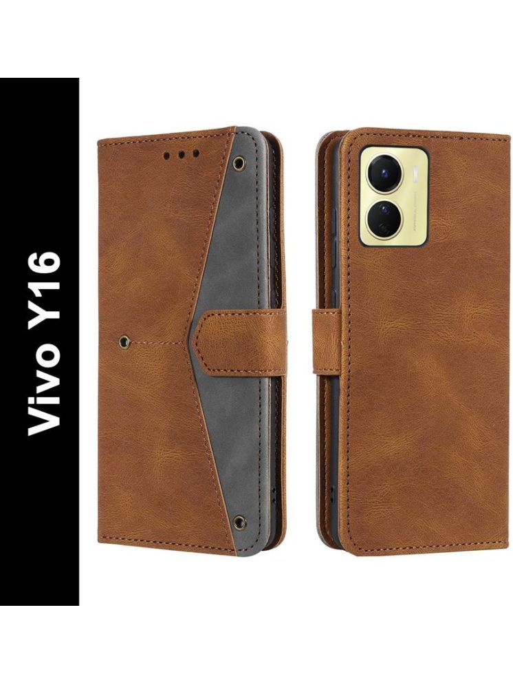     			Masque Brown Flip Cover Artificial Leather Compatible For Vivo Y16 ( Pack of 1 )