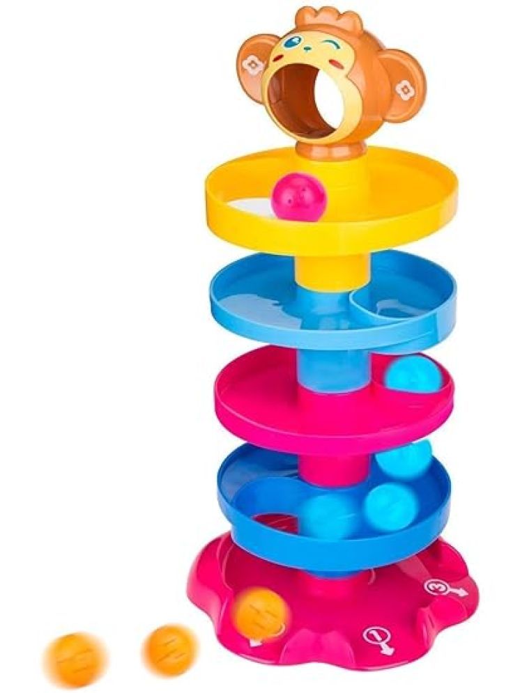     			Monkey Ball Drop and Roll Swirling 5 Layer Tower Toy for Kids,Toddler,3 Puzzle Rattle Balls with Non Toxic Material,Stacking Educational Toy for Kids Best Birthday Gift Multicolor(Pack of 1)