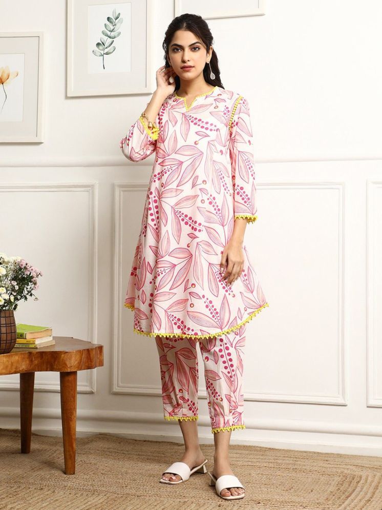     			Royal Export Cotton Blend Printed Kurti With Pants Women's Stitched Salwar Suit - Pink ( Pack of 1 )