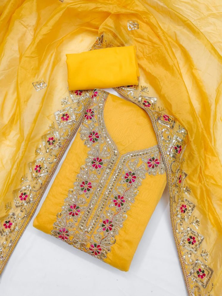     			ALSHOP Unstitched Chanderi Embroidered Dress Material - Yellow ( Pack of 1 )