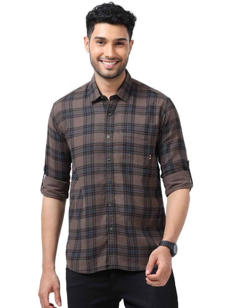     			Cool Colors 100% Cotton Slim Fit Checks Full Sleeves Men's Casual Shirt - Brown ( Pack of 1 )