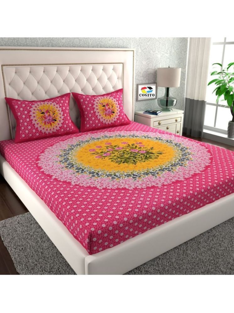     			Cosito Cotton 1 Double Bedsheet with 2 Pillow Covers ( Pink )