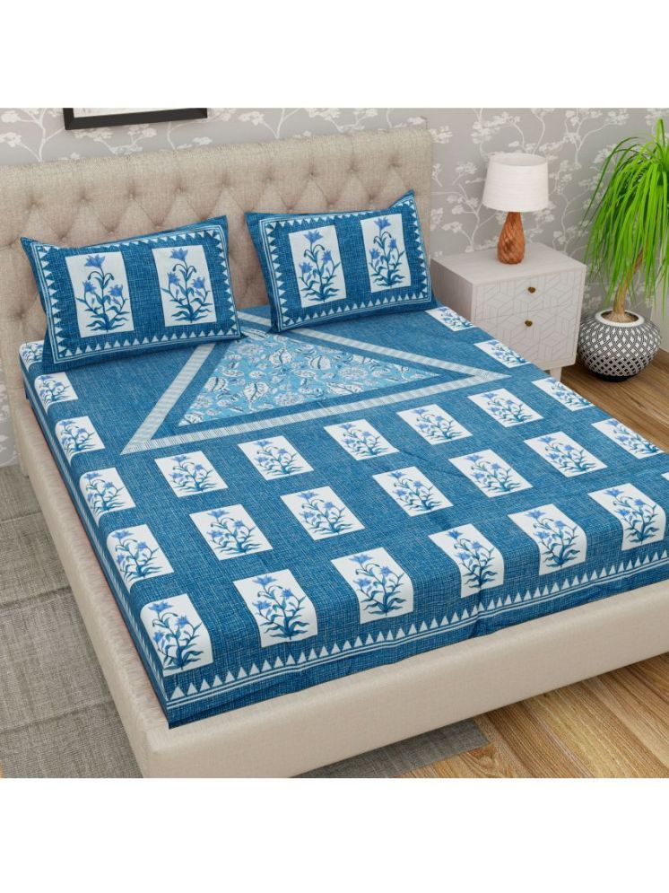     			Cosito Cotton 1 Double Bedsheet with 2 Pillow Covers ( Blue )