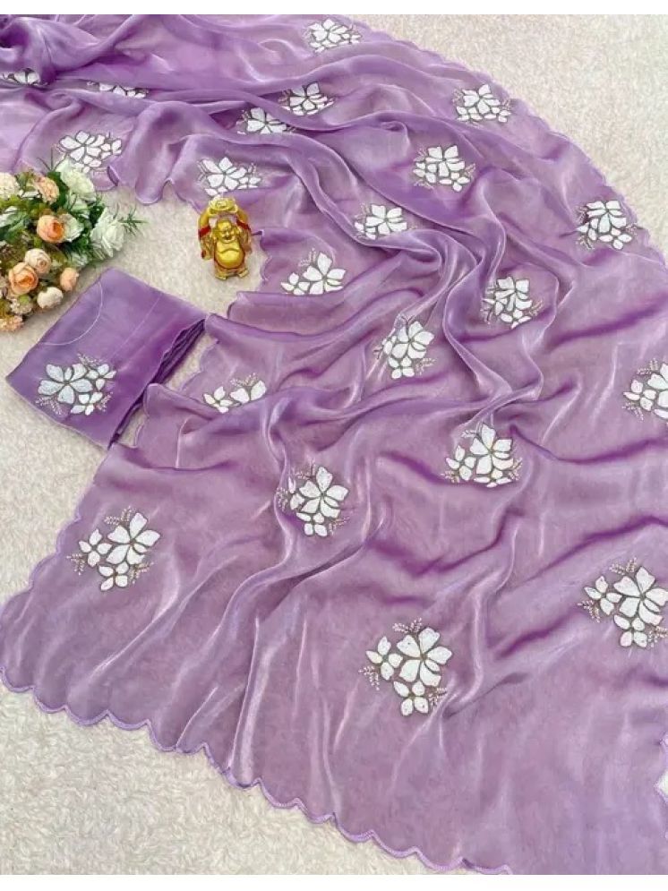     			Lady Shopi Pack of 1 Organza Embellished Saree With Blouse Piece ( Purple )