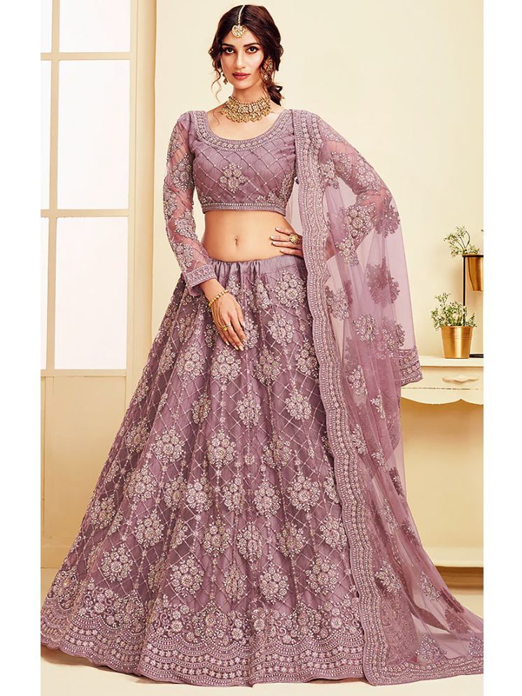     			Lady Shopi Peach Net Chaniya Choli Semi Stitched Lehenga Single