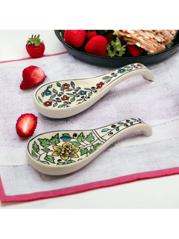     			Malaikah grn multi spn Ceramic Printed Soup Spoon Multi Color ( Pack of 2 )