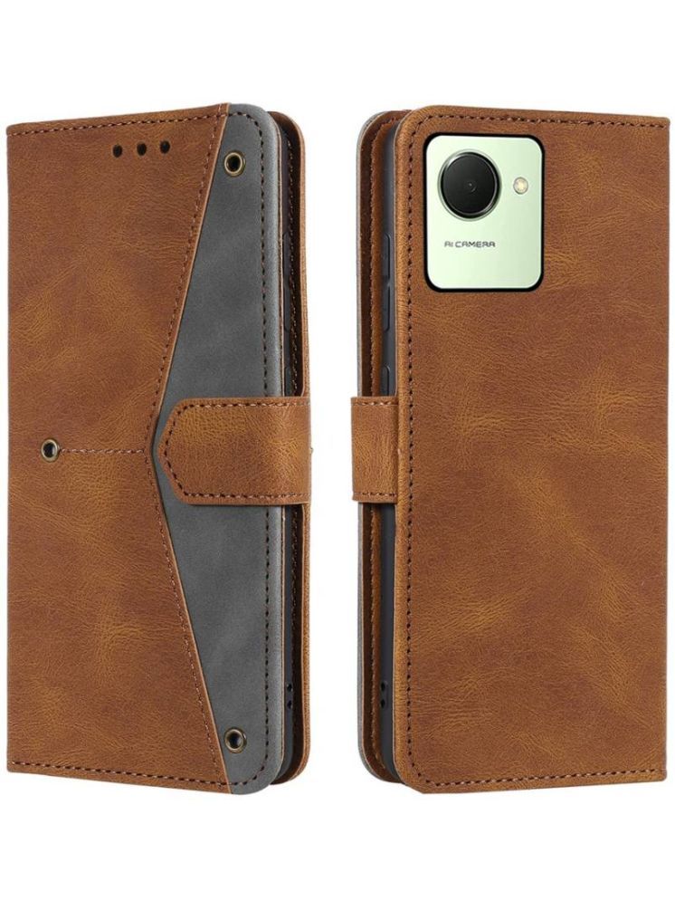     			Masque Brown Flip Cover Artificial Leather Compatible For Realme C30 ( Pack of 1 )