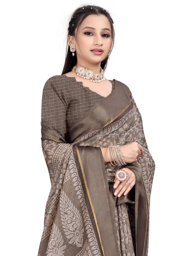     			THE PRIVATE LABLE Pack of 1 Linen Checks Saree With Blouse Piece ( Brown )