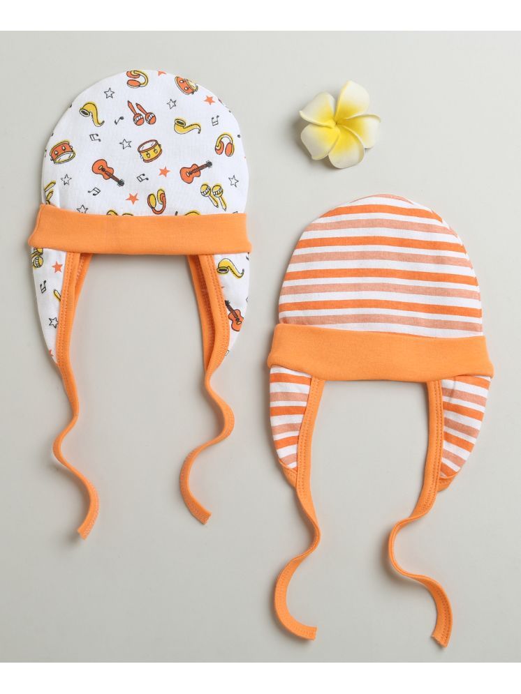     			BUMZEE Orange & White Baby Boys Ear Flap Tying Cap Pack Of 2 Age - 3-6 Months