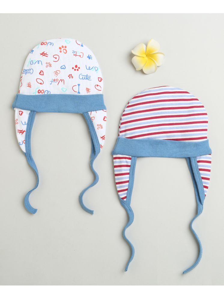     			BUMZEE White & Multi Baby Boys Ear Flap Tying Cap Pack Of 2 Age - 3-6 Months