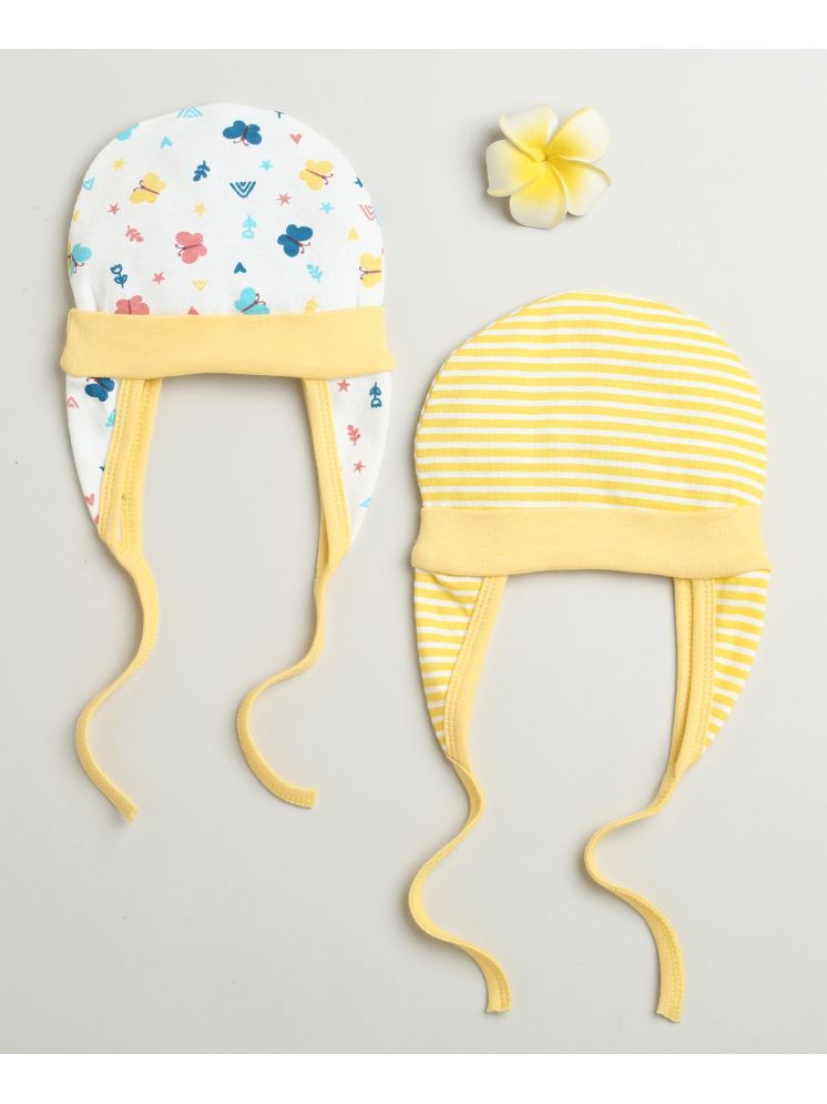     			BUMZEE White & Yellow Baby Girls Ear Flap Tying Cap Pack Of 2 Age - 3-6 Months