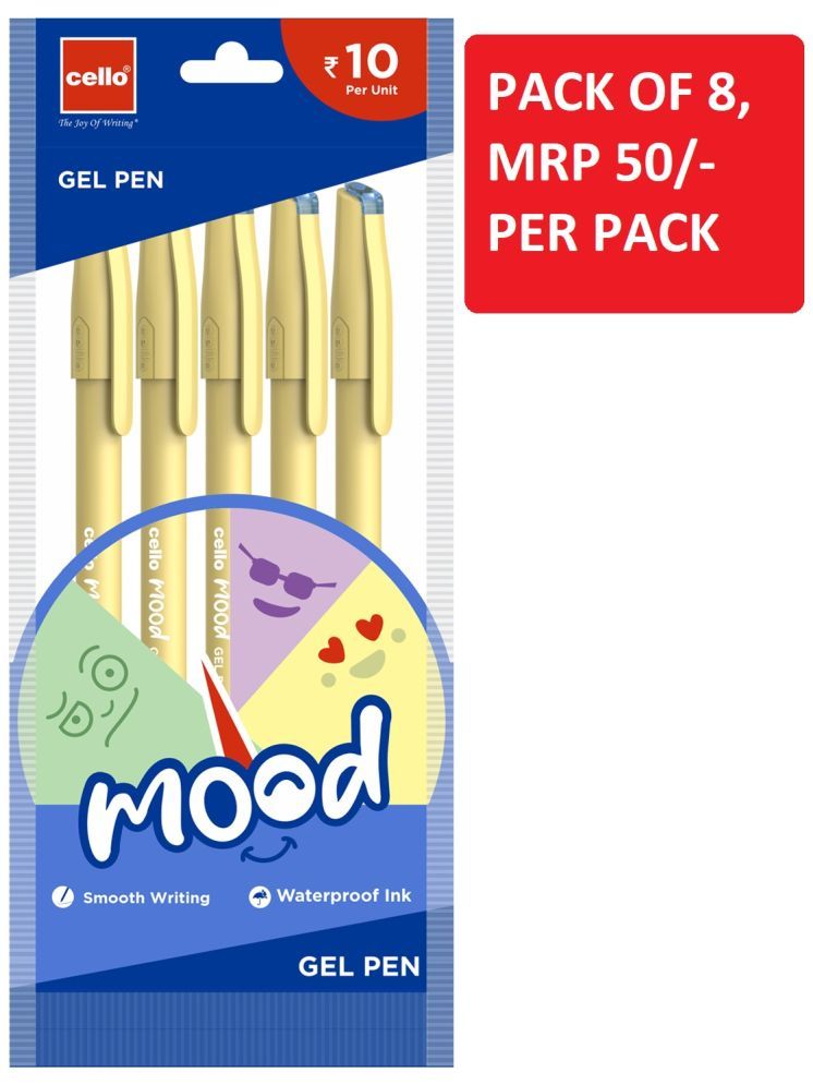     			Cello Mood Gel Pen 5Ct Pouch Blue (Pack of 8)