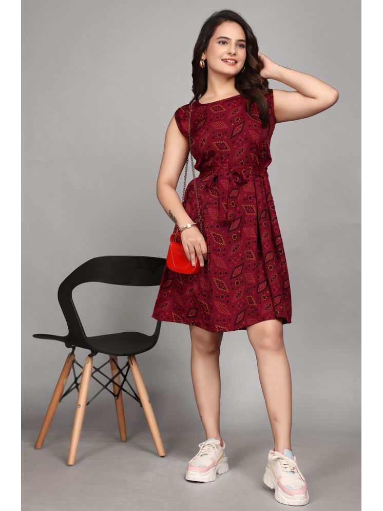     			Devakii Crepe Printed Midi Women's Fit & Flare Dress - Maroon ( Pack of 1 )