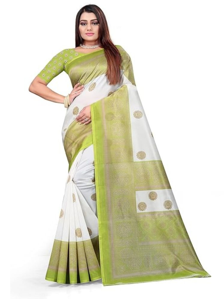     			Grubstaker Pack of 1 Art Silk Embellished Saree With Blouse Piece ( White,Green )