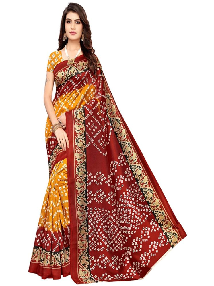     			Gubstaker Pack of 1 Art Silk Printed Saree With Blouse Piece ( Yellow )