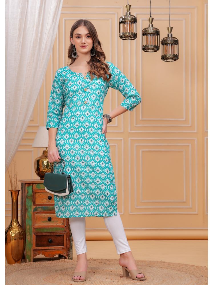     			HIGHLIGHT FASHION EXPORT Pack of 1 Cotton Printed Straight Women's Kurti - ( Green )