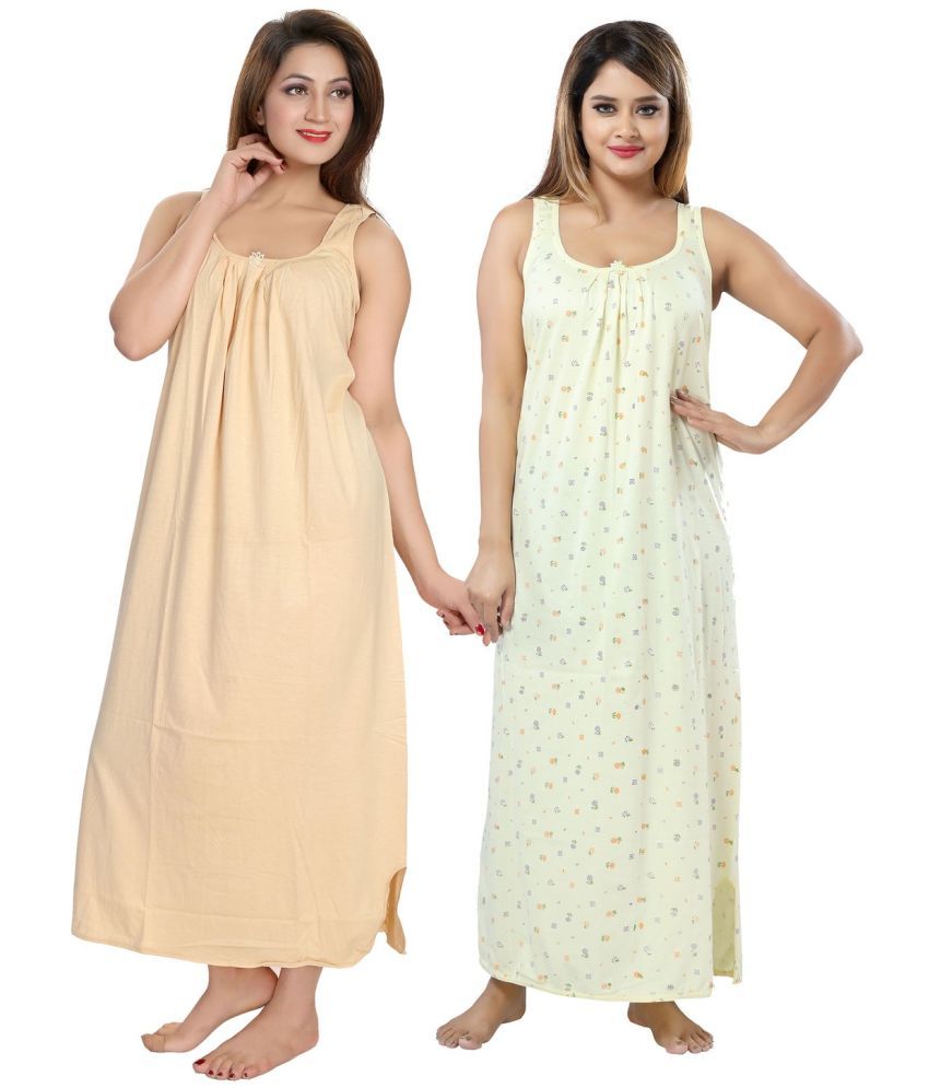     			INNER BEATS Multicolor Cotton Blend Women's Nightwear Night Dress ( Pack of 2 )