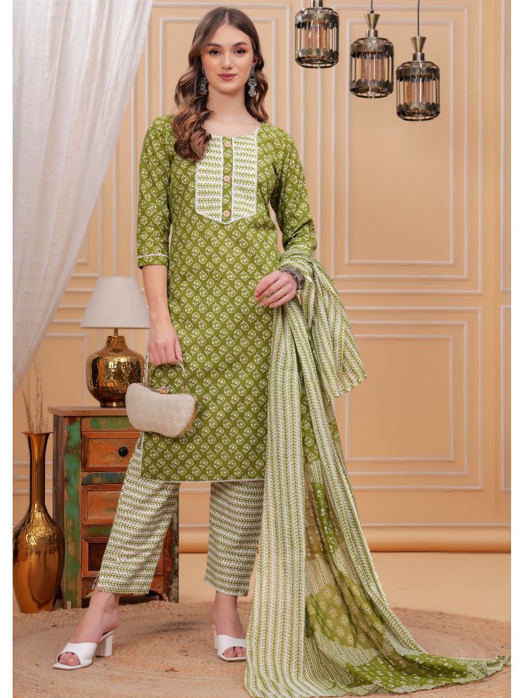     			Jyoti Cotton Printed Kurti With Pants Women's Stitched Salwar Suit - Green ( Pack of 1 )