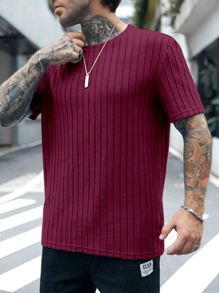     			KAJARU Polyester Regular Fit Striped Half Sleeves Men's Round T-Shirt - Maroon ( Pack of 1 )