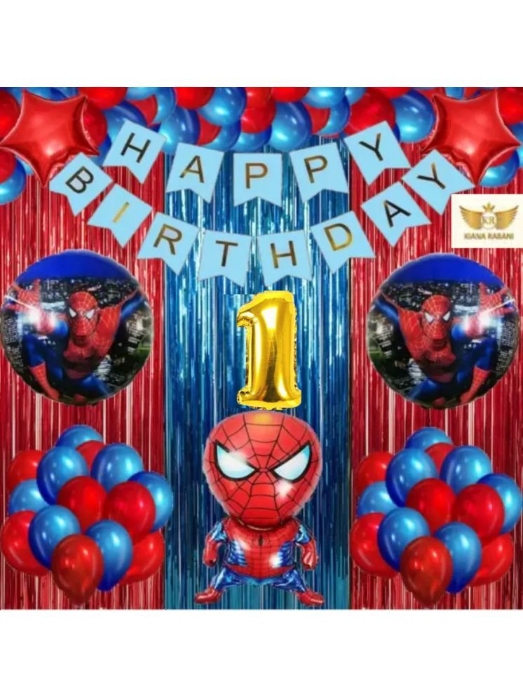     			KR 1ST HAPPY BIRTHDAY PARTY ( CELEBRATION ) DECORATION WITH HAPPY BIRTHDAY BLUE BANNER, 15 RED 15 BLUE BALLOON, 1 SPIDERMAN, 2 RUOND FOIL BALLOON, 2 STAR, 2 RED 1 BLUE CURTAIN 1 ARCH 1 NO GOLD FOIL BALLOON