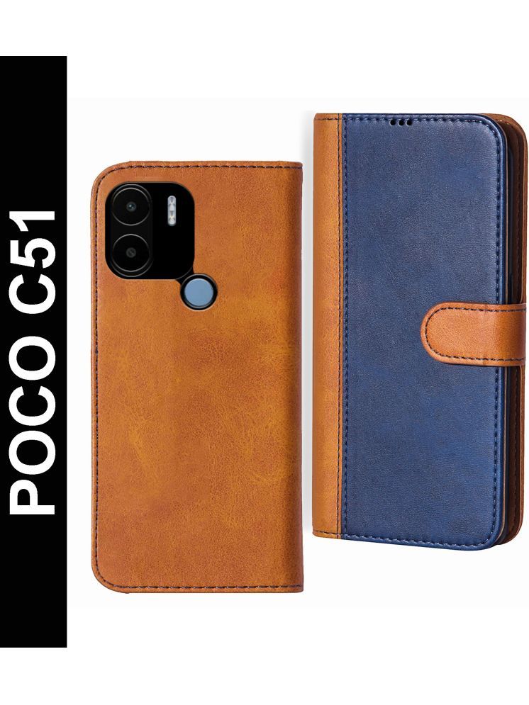     			Knotyy Brown Flip Cover Artificial Leather Compatible For POCO C51 ( Pack of 1 )