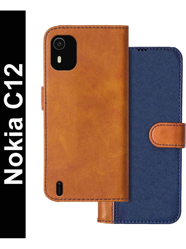     			Knotyy Brown Flip Cover Artificial Leather Compatible For Nokia C12 ( Pack of 1 )