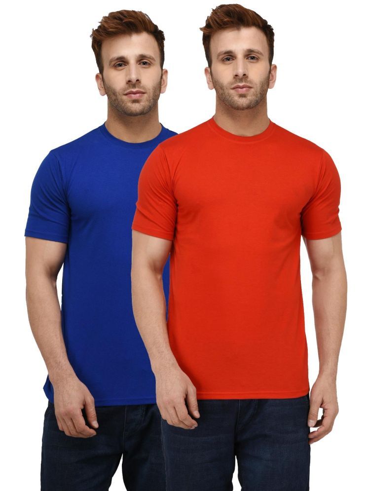     			LONDON HILLS Cotton Blend Regular Fit Solid Half Sleeves Men's Round T-Shirt - Blue ( Pack of 2 )