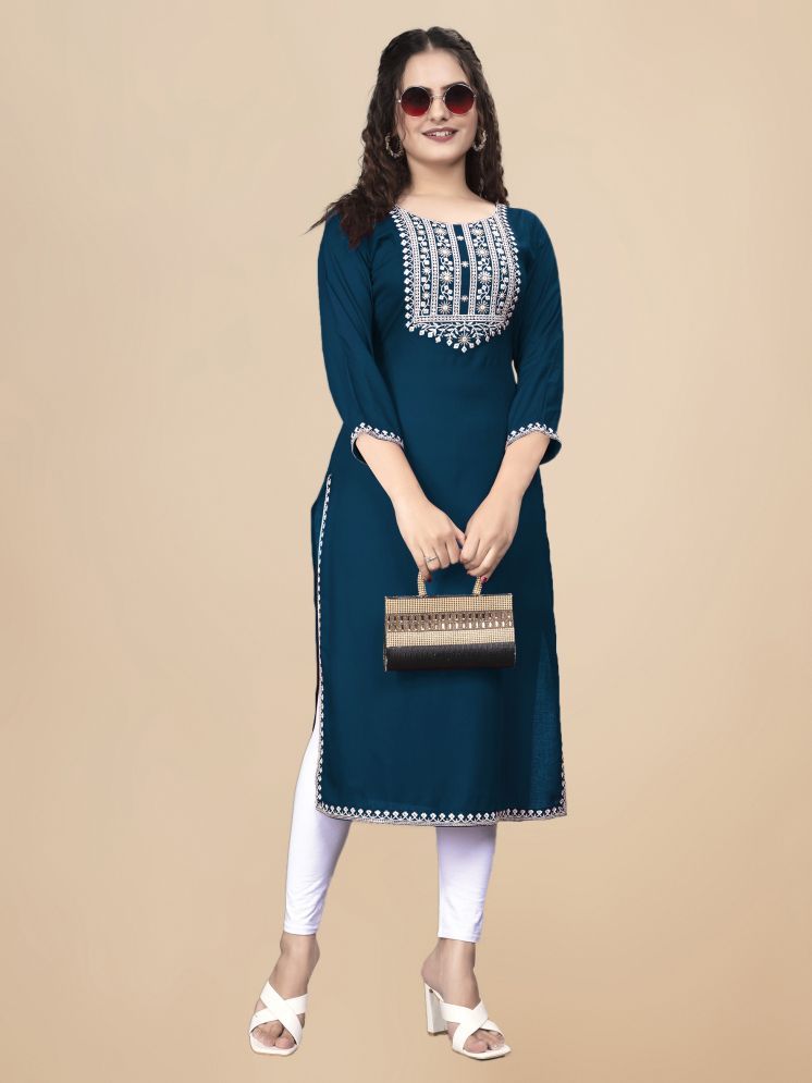     			PATDOM Pack of 1 Rayon Embroidered Straight Women's Kurti - ( Teal )