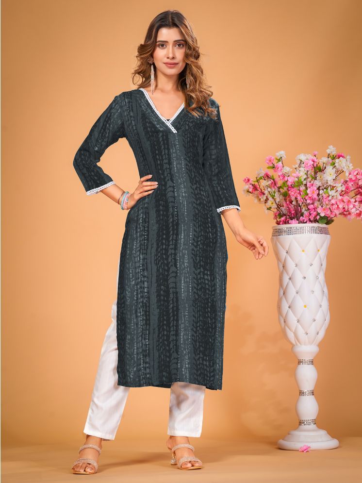     			PATDOM Pack of 1 Rayon Dyed Straight Women's Kurti - ( Grey )