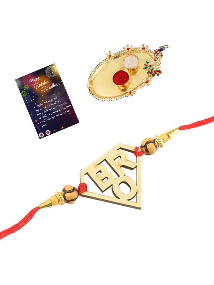     			Stylish Bhaiya Rakhi " BRO" Designer Pendent For Bhaiya/Brother/Bhai With Roli Chawal And 1 Greeting Card 1 Kankawati Pooja Thali