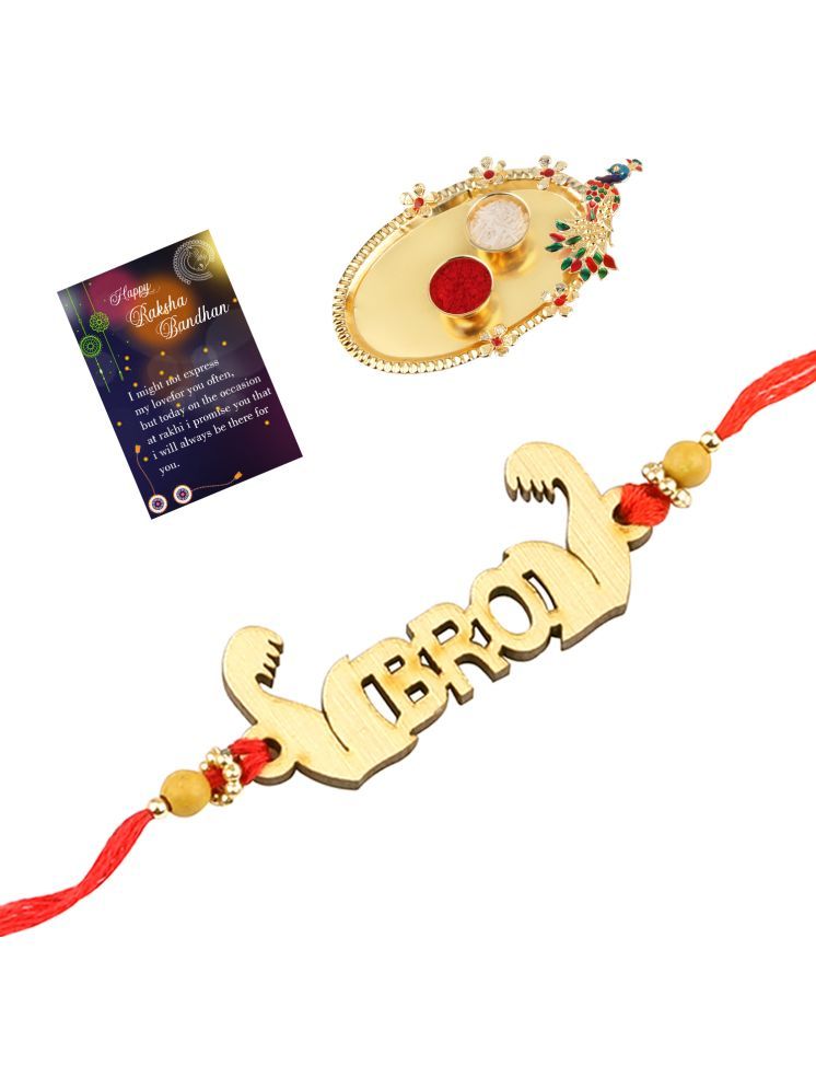     			Stylish Bhaiya Rakhi " BRO" Designer Pendent For Bhaiya/Brother/Bhai With Roli Chawal And 1 Greeting Card 1 Kankawati Pooja Thali