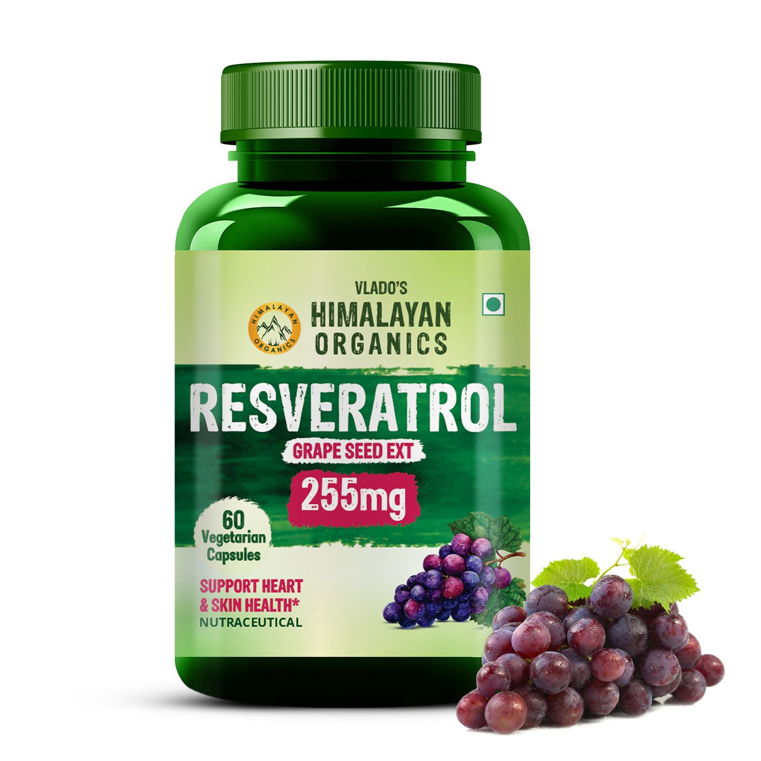     			Vlado's HImalayan Organics Resveratrol 255mg with Grape Seed Extract Supplement 60 No.s