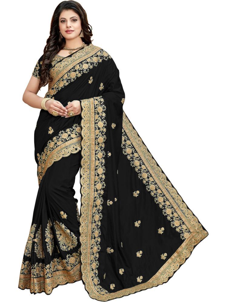     			kedar fab Pack of 1 Silk Blend Embroidered Saree With Blouse Piece ( Black )