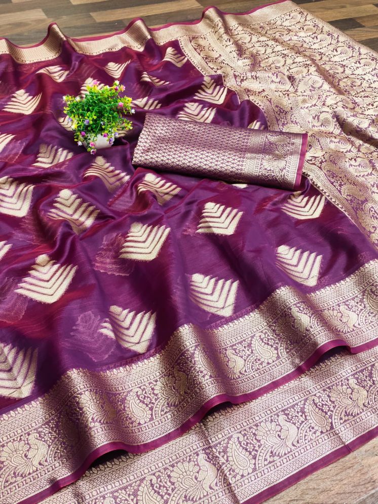     			supalee Tex Pack of 1 Organza Woven Saree With Blouse Piece ( Purple )