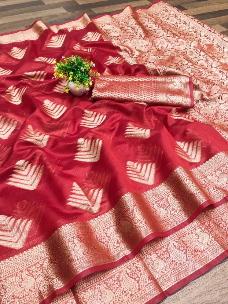     			supalee Tex Pack of 1 Organza Woven Saree With Blouse Piece ( Red )