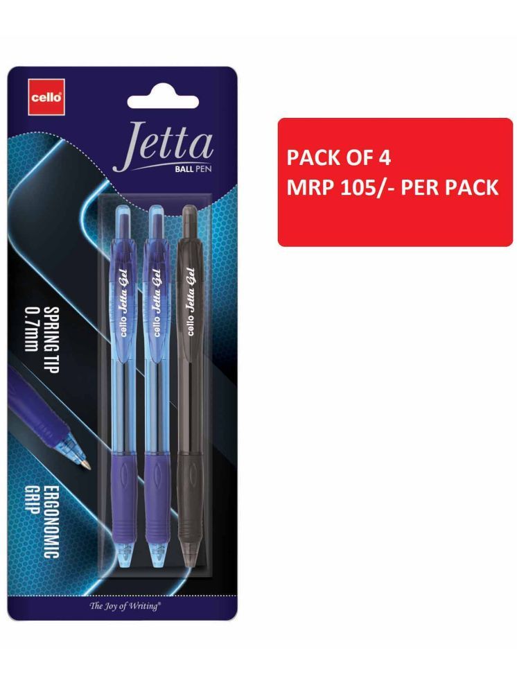     			Cello Jetta 3 Ct Ball Pens Blue+Black (Pack of 4)