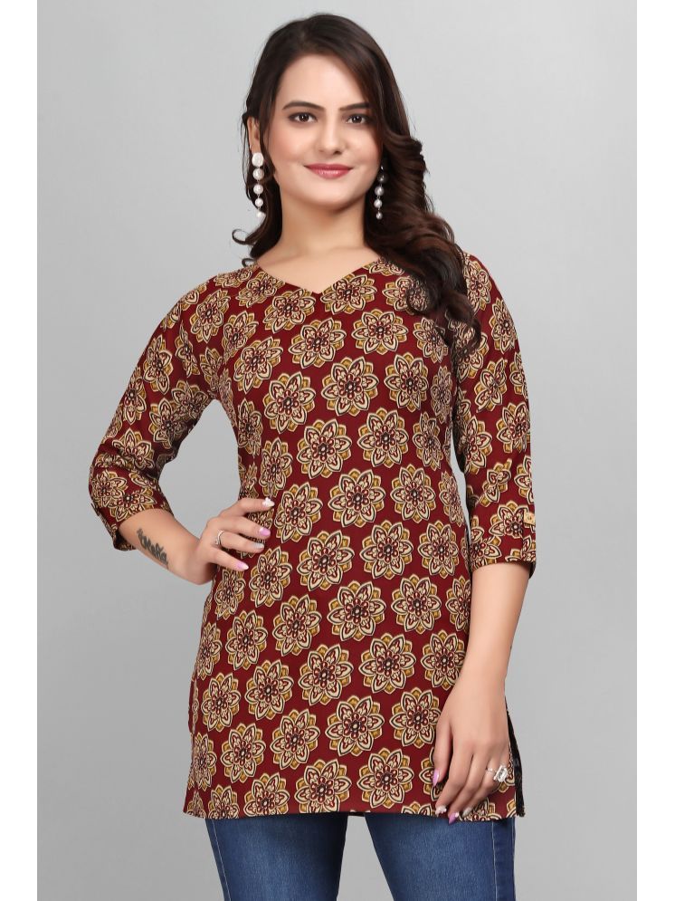     			Devakii Pack of 1 Cotton Blend Printed Straight Women's Kurti - ( Maroon )