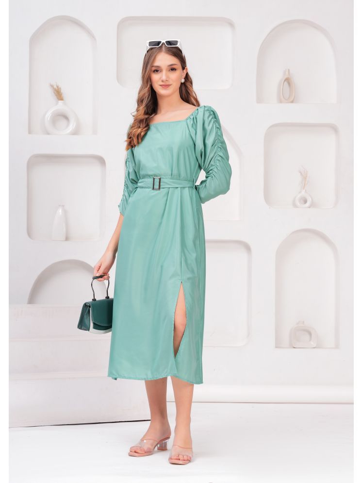     			HIGHLIGHT FASHION EXPORT Crepe Self Design Midi Women's Fit & Flare Dress - Green ( Pack of 1 )