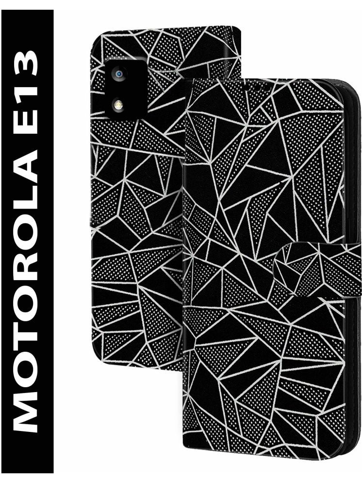     			Knotyy Black Flip Cover Artificial Leather Compatible For Motorola Moto E13 ( Pack of 1 )