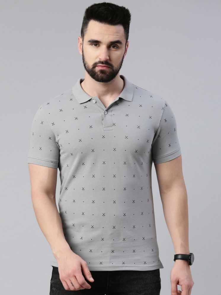     			Lucky Roger Pack of 1 Cotton Blend Regular Fit Printed Half Sleeves Men's Polo T Shirt ( Dark Grey )